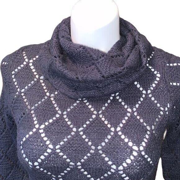 Old Navy Womens Sweater Cowl Neck Open Loose Knit Crochet Pullover Gray Large - Picture 2 of 6